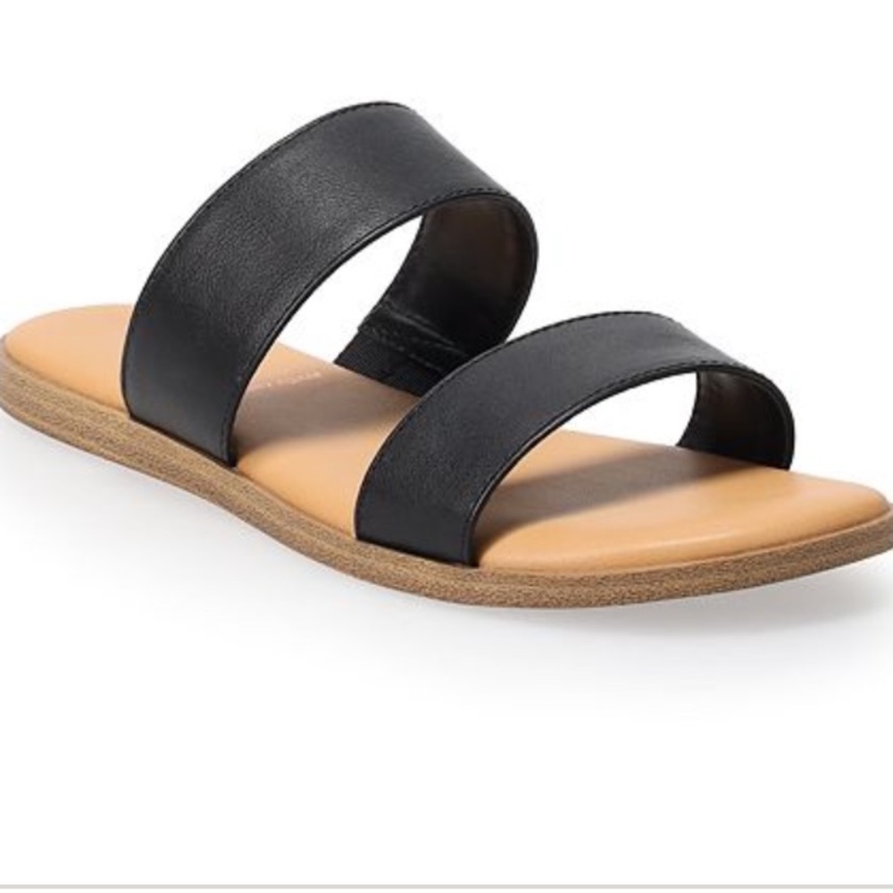 NEW! LC Lauren Conrad Black Sandals with Tan Sole Size 7